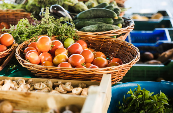 Vegetable produce on display in a traditional market