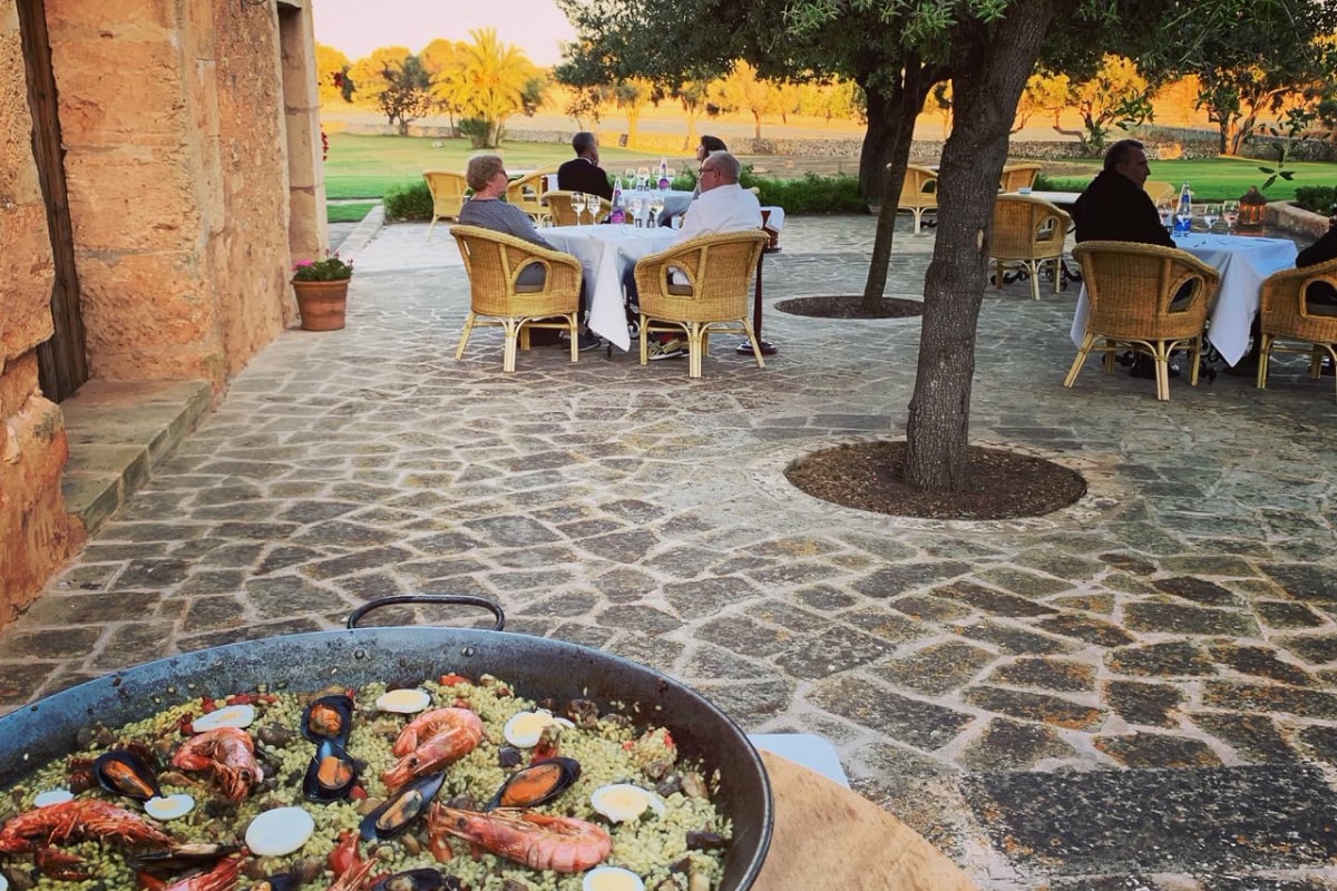 Paella served on the outdoor terrace